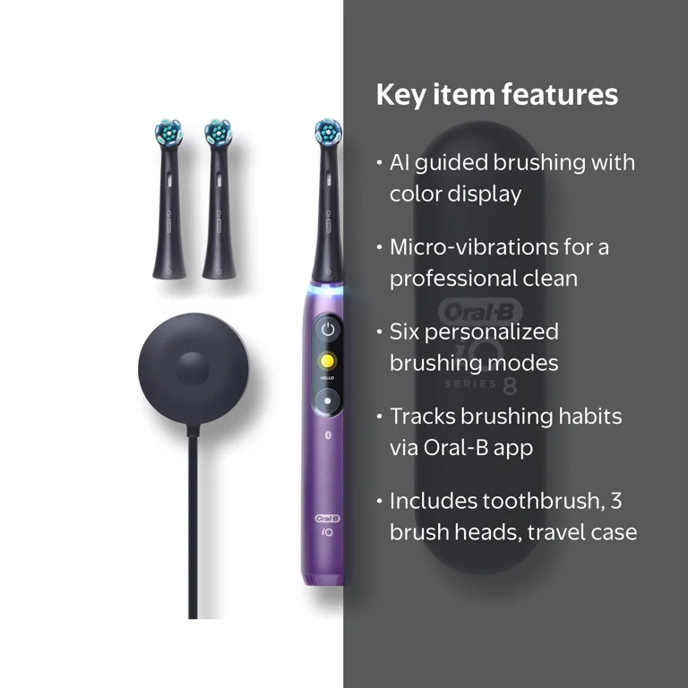 Oral-B iO Series 8 Electric Toothbrush with 3 Brush Heads, Violet