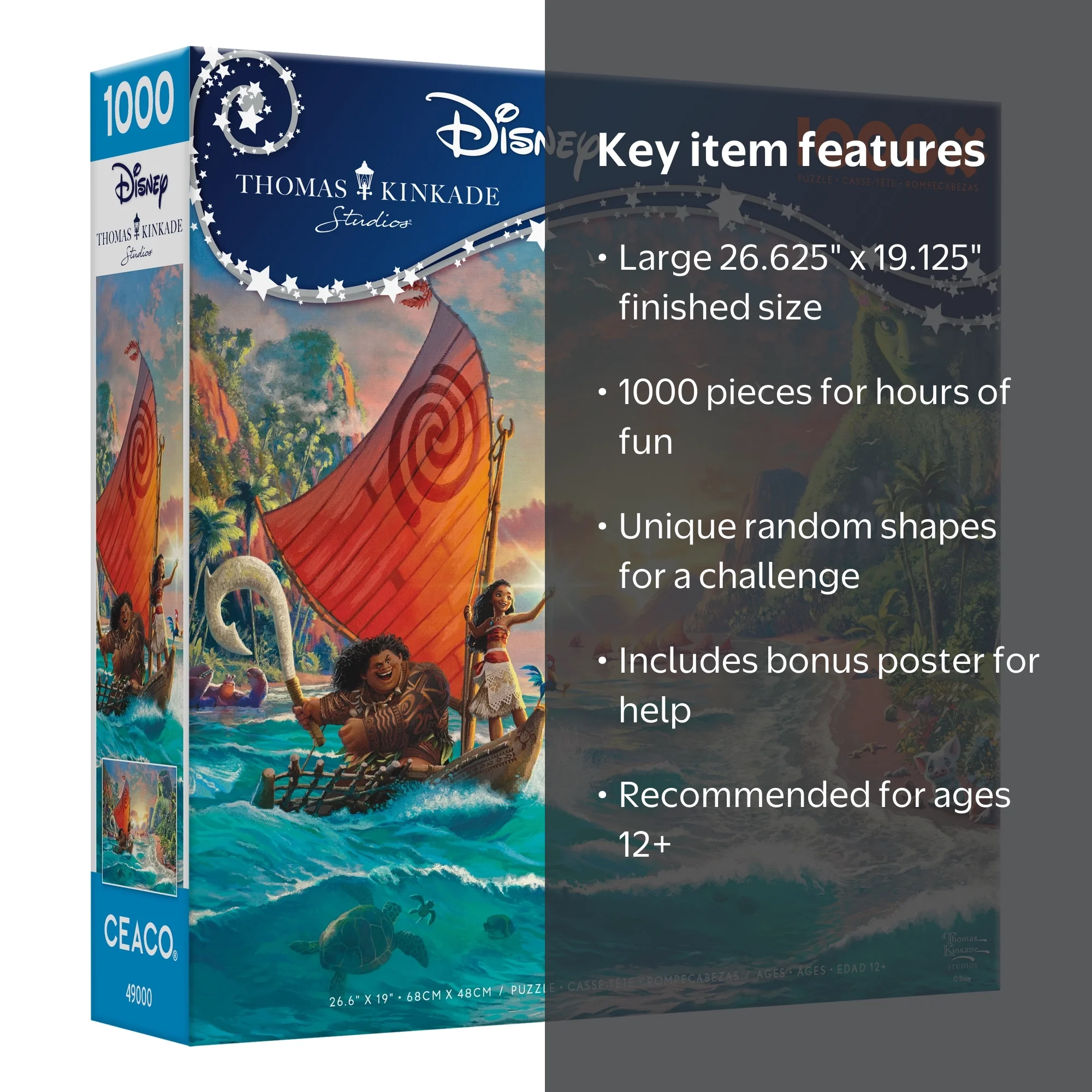 Ceaco, Disney Jigsaw Puzzle, Thomas Kinkade Moana 1000pc, Colorful