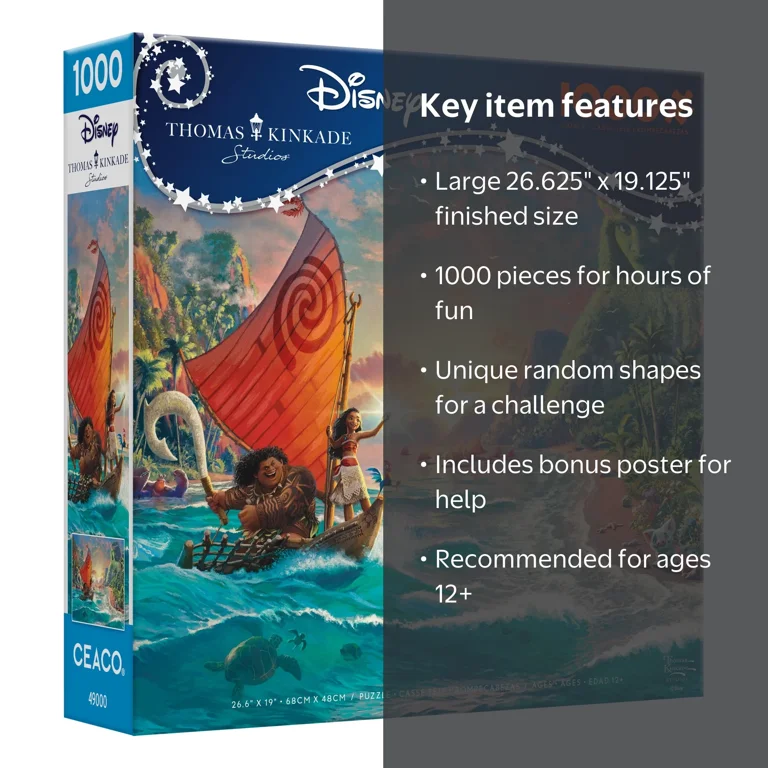 Ceaco, Disney Jigsaw Puzzle, Thomas Kinkade Moana 1000pc, Colorful