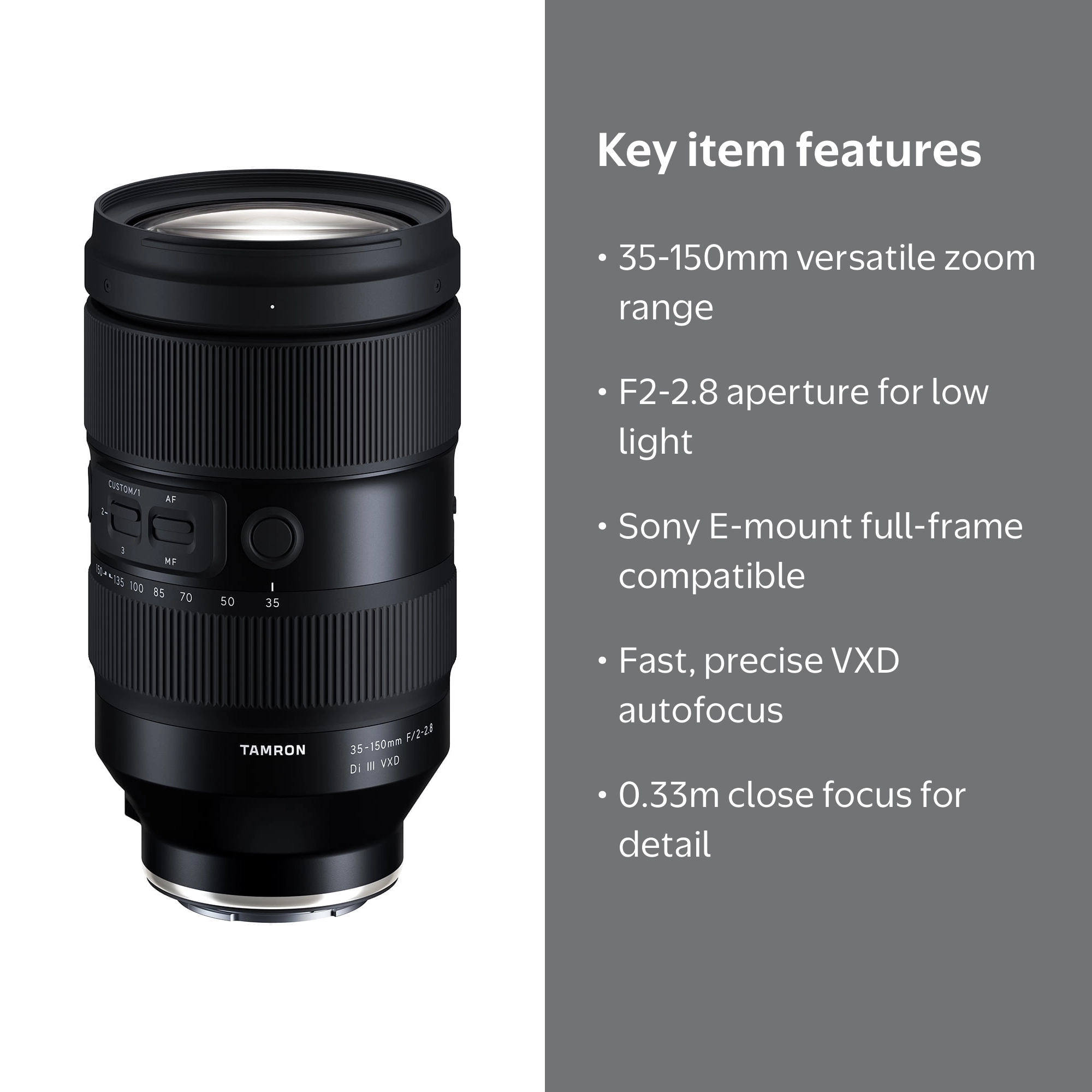 Tamron 35-150mm F2-2.8 VXD Lens, E-Mount, Full-Frame Mirrorless
