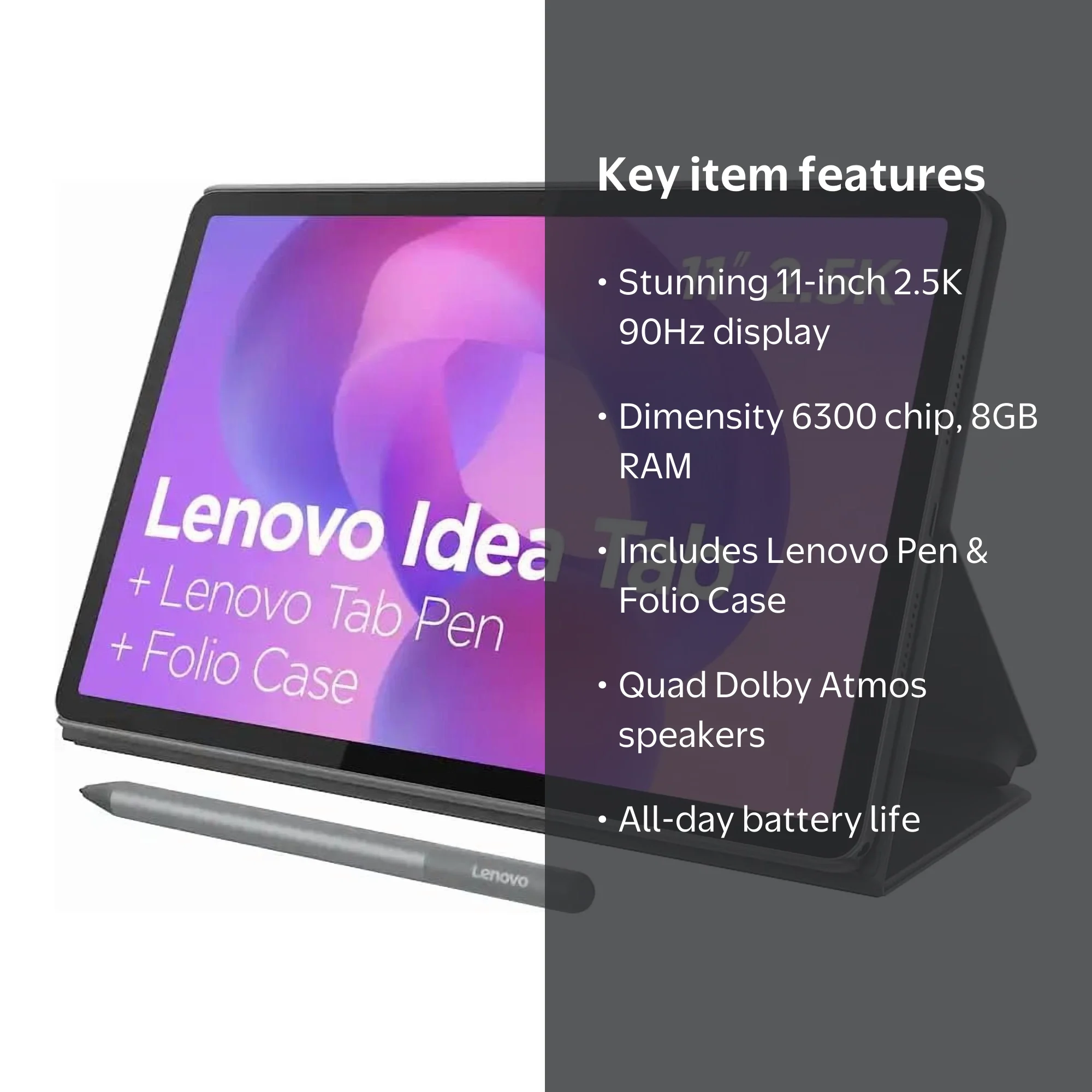 Lenovo Idea Tab 11 Inch Tablet with Pen, Folio Case, Dimensity