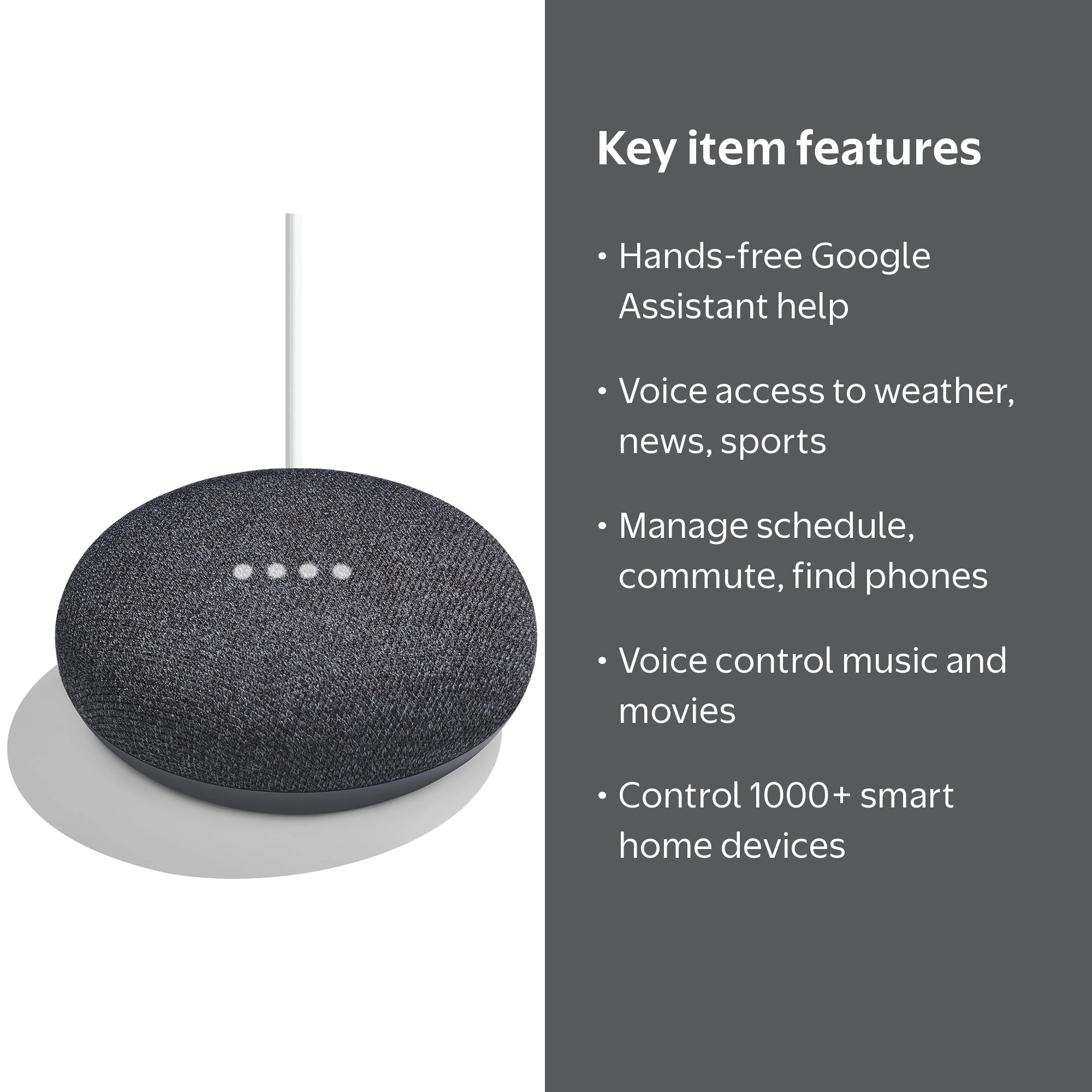 Google Home Mini - Charcoal, Voice Assistant, Smart Home Device