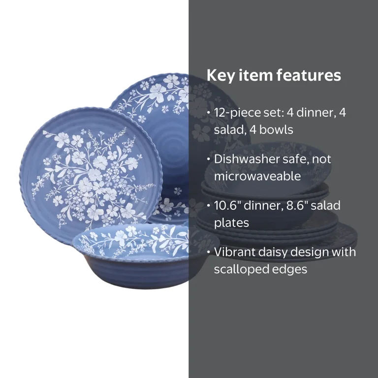 The Pioneer Woman Daisy Bamboo Melamine Dinnerware Set Blue 12