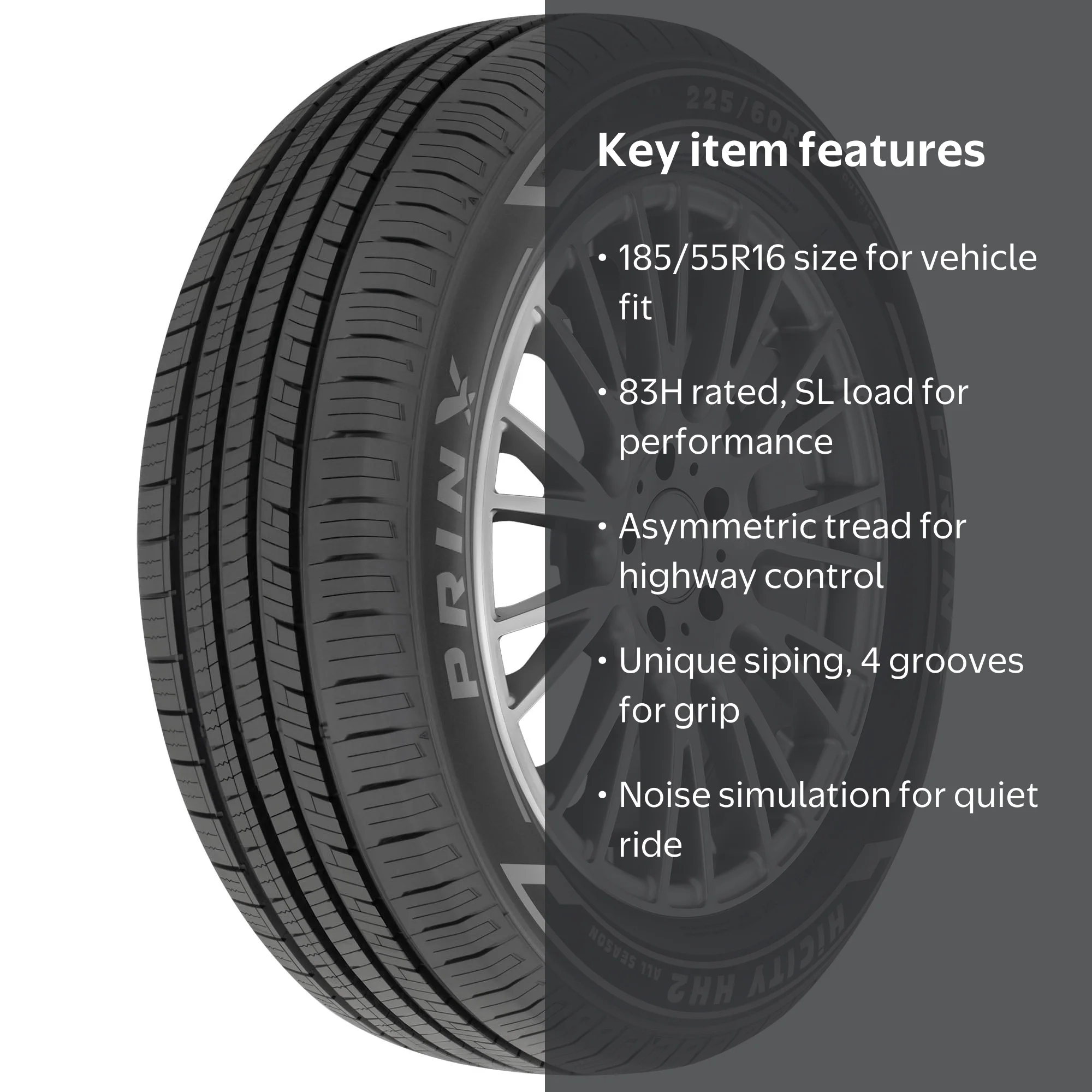 Prinx HiCity HH2 Performance Tire, 185/55R16 83H, All Season, High
