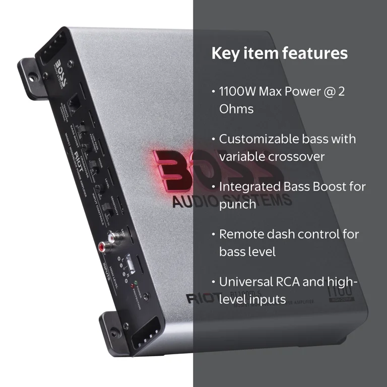 BOSS Audio R1100M-S Riot 1100W Mono Car Amplifier, MOSFET Power