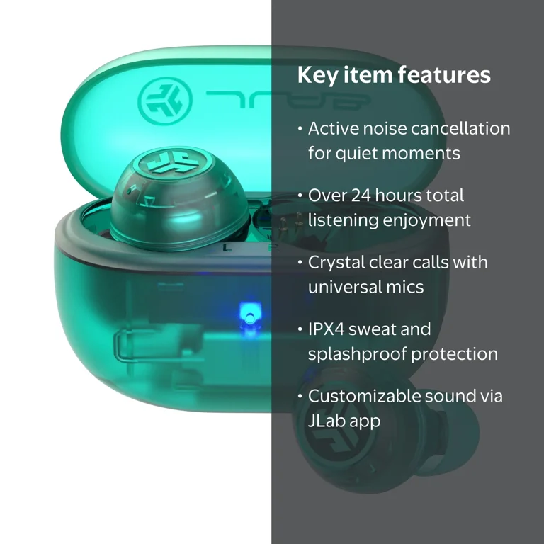 JLab GO Pop Active Noise Cancelling Bluetooth Earbuds, 24+ Hrs
