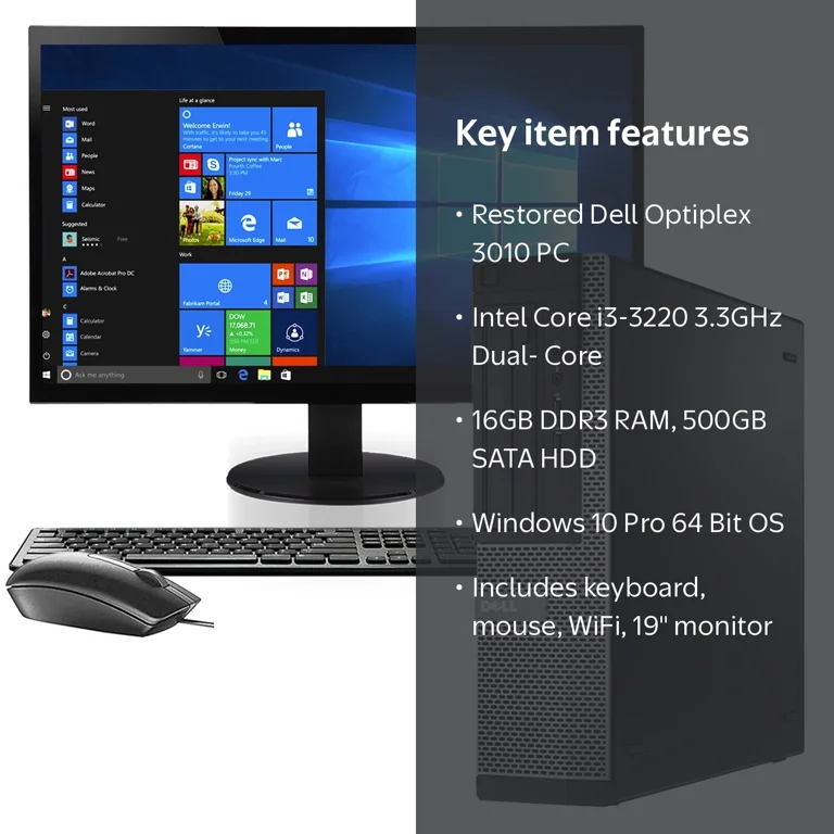 Restored Dell Optiplex 3010 Desktop Computer Intel Core i3 3220