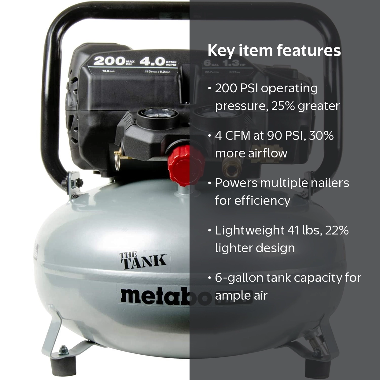 Metabo HPT 6 Gallon Pancake Air Compressor, 200 PSI, Lightweight
