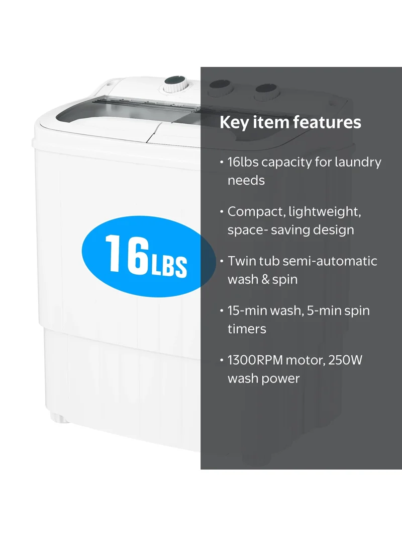 Suncrown, Portable Twin Tub Washing Machine, 16lbs, Spin Dryer Suncrown, Portable Twin Tub Washing Machine, 16lbs, Spin Dryer