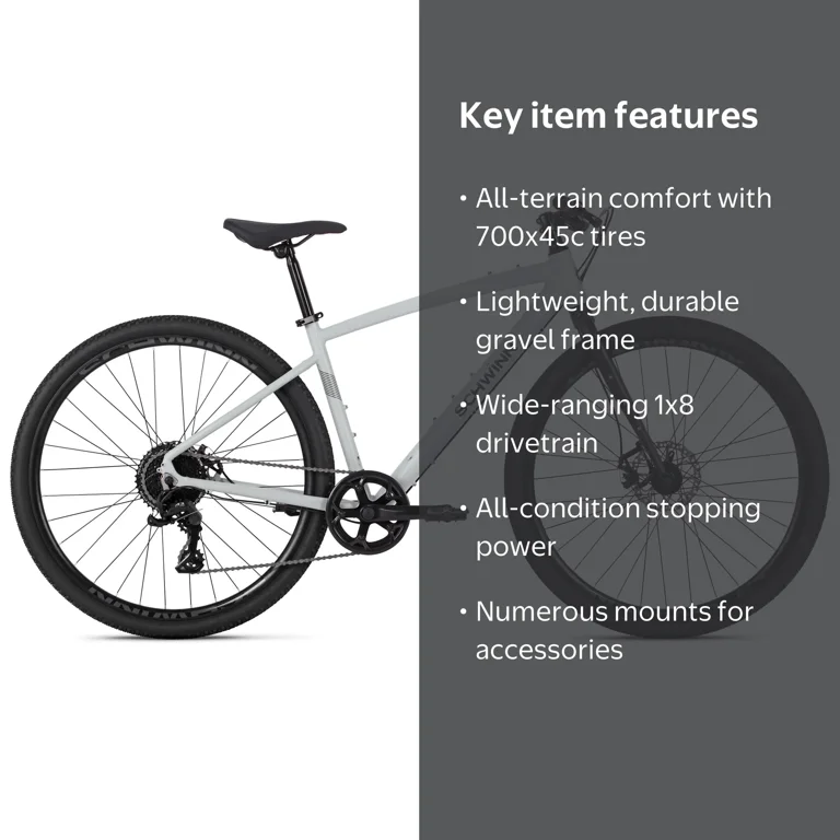 Schwinn Horicon Sport Adult Unisex 700c Gravel Bike, Gray Bicycle