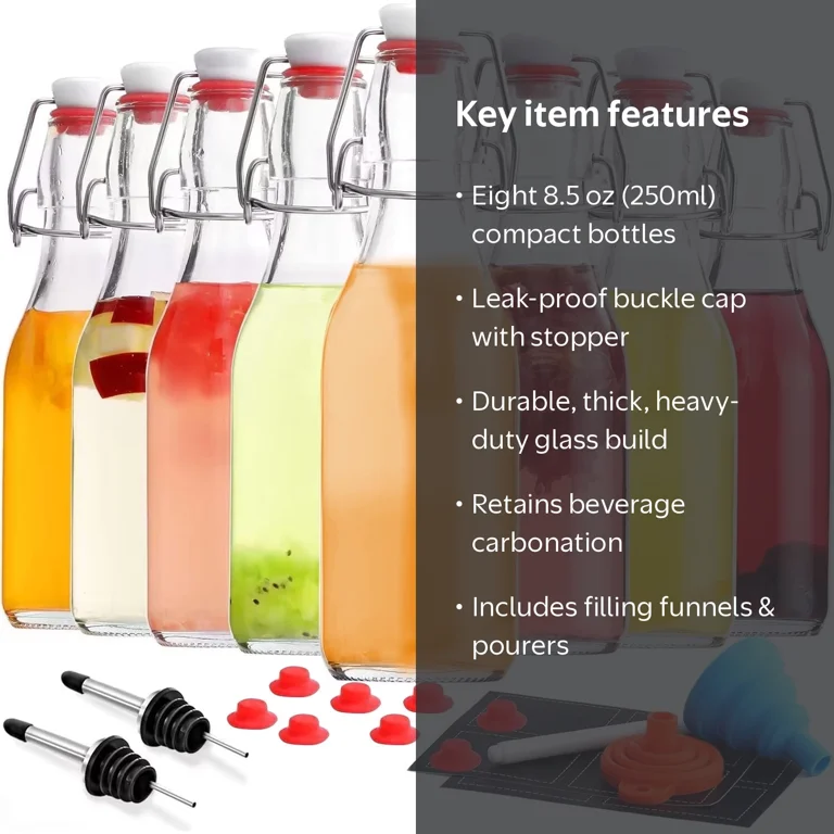 TINANA Swing Top Glass Bottles, 8 Pack, 8.5 oz Flip Top Bottles