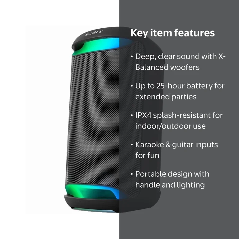 Sony, SRS-XV500 LED Lighting Bluetooth Portable Speaker, Black