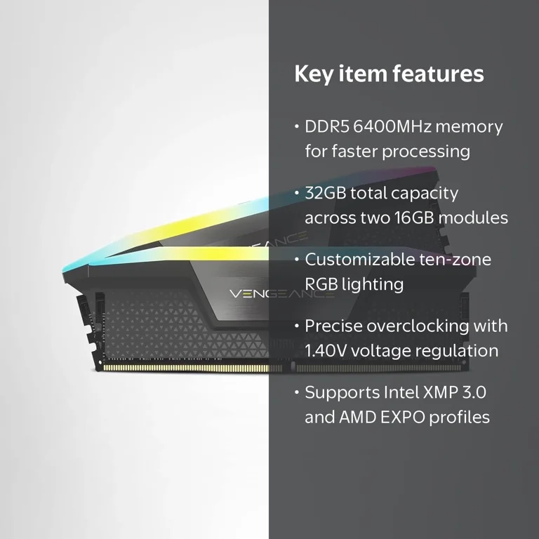 CORSAIR Vengeance RGB 32GB Computer Gaming Ram (2 x 16GB) Internal