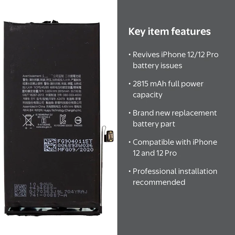 Esource Parts Replacement Battery 2815 mAh, For Apple iPhone 12 Esource Parts Replacement Battery 2815 mAh, For Apple iPhone 12
