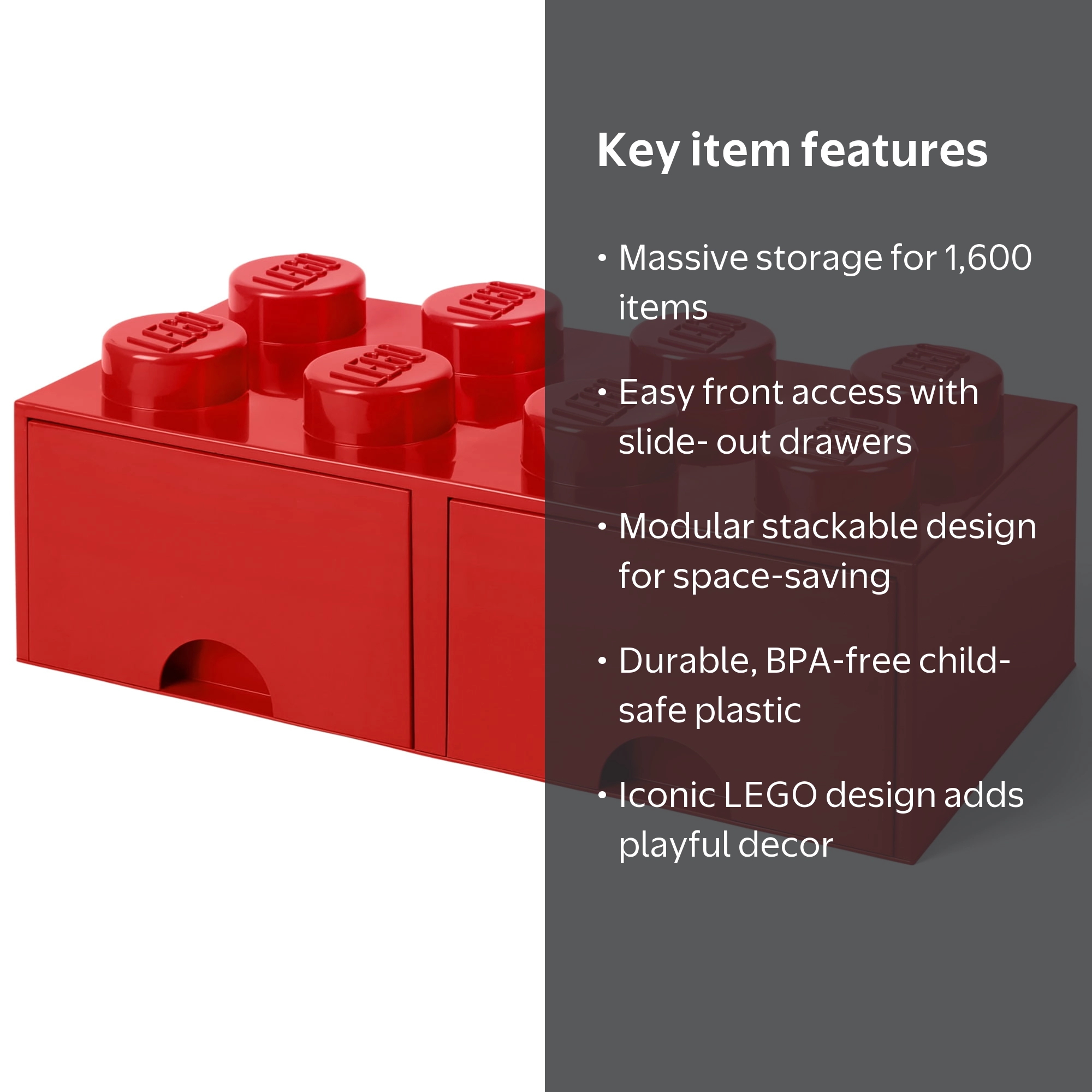 LEGO Storage Brick Drawer, 2 Plastic Drawers, Stackable Organizer