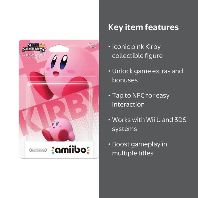 Nintendo, Super Smash Bros Series Kirby Amiibo, Pink, 7.2 inches
