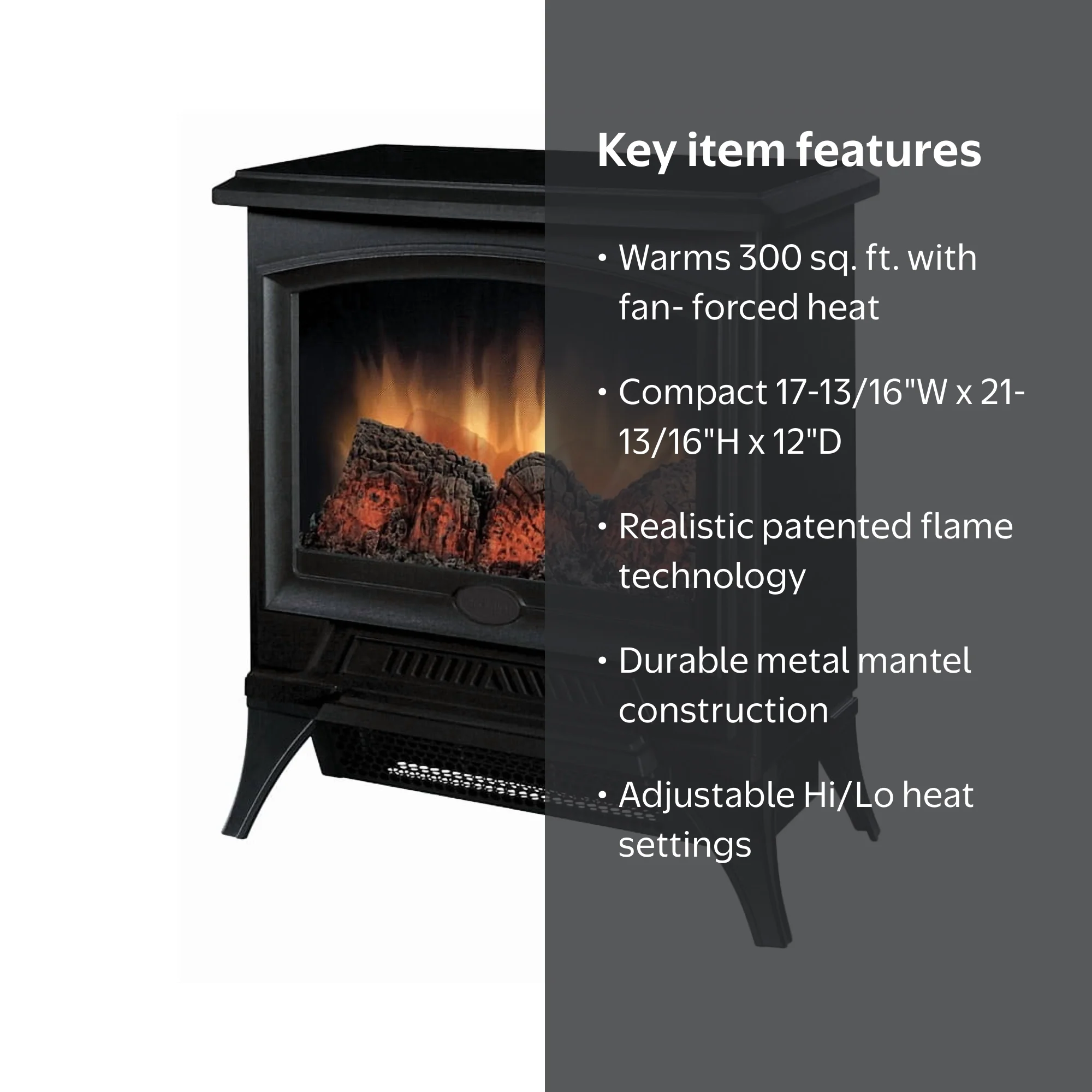 Dimplex Tristan 17-13/16 in. W 300 sq. ft. Black Casual Electric