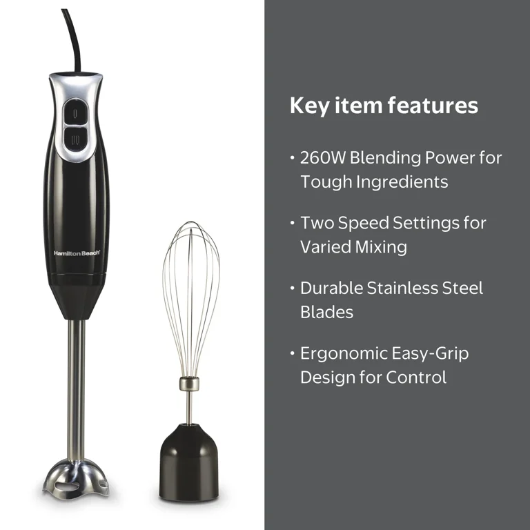 Hamilton Beach Immersion Blender, 260 W 2-Speed Hand Blender for