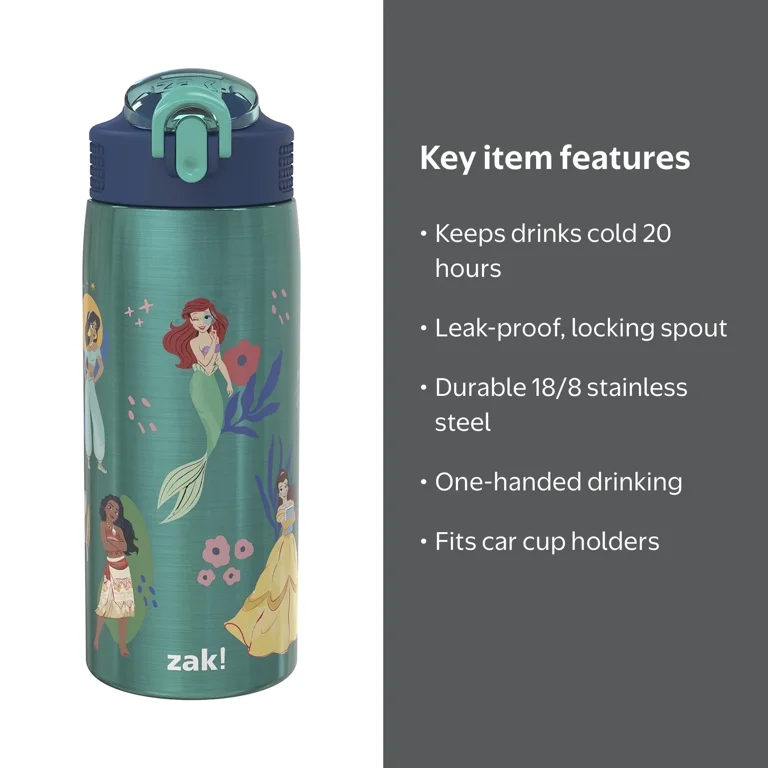 Zak Designs Disney Princess Water Bottle, 19 oz, Vacuum Insulated