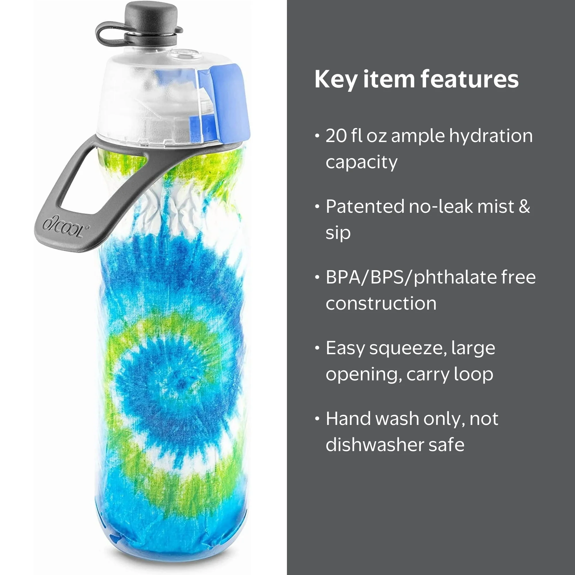 O2COOL Mist N' Sip 20 fl oz No Leak Pull Top Sports Water Bottle