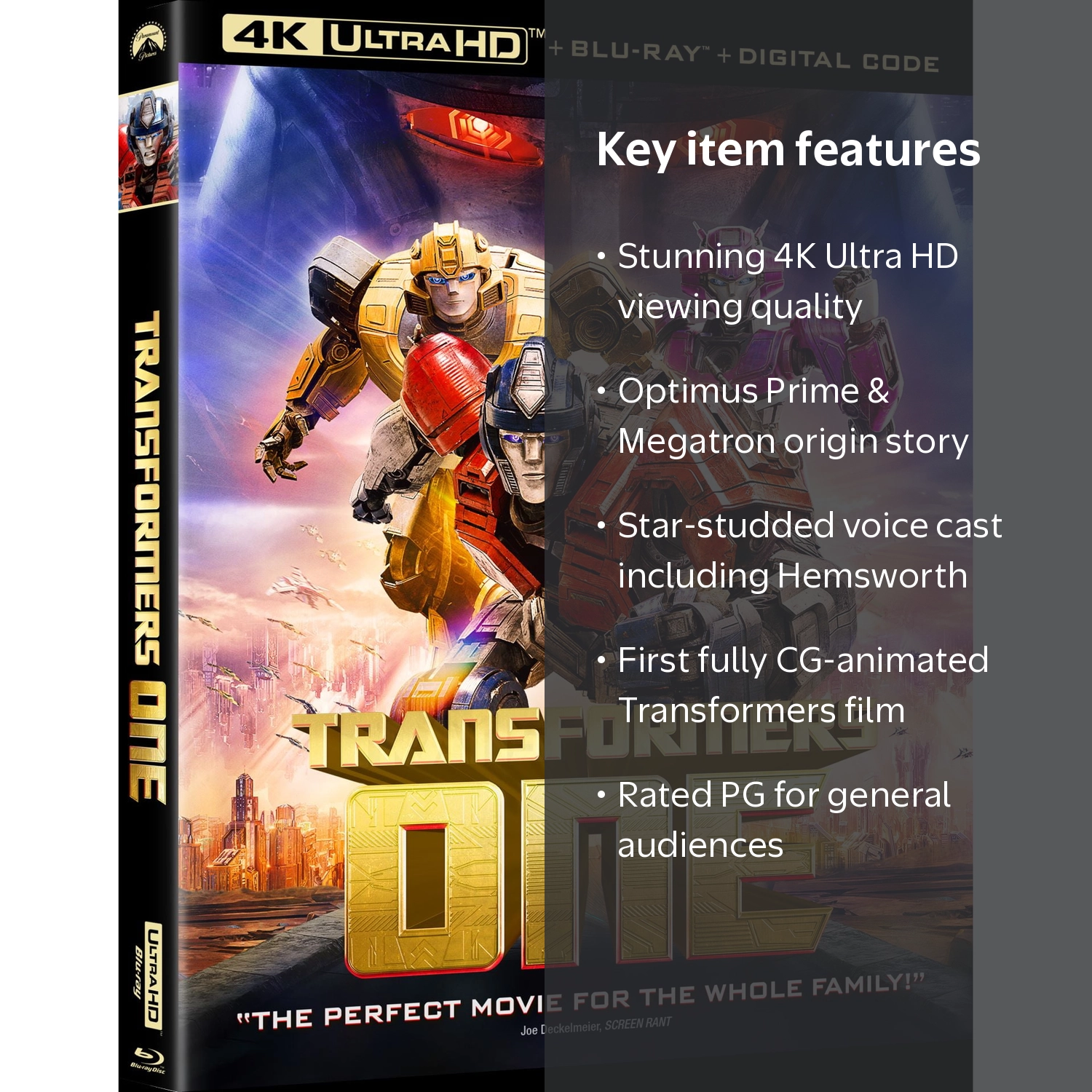 Transformers One 4K Ultra HD + Digital Copy, Fully CG-Animated