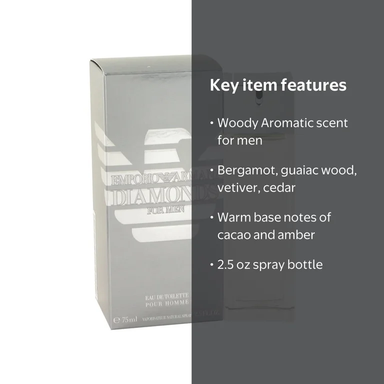 Emporio Armani Diamonds Men's EDT Spray, 2.5 oz, Woody Aromatic