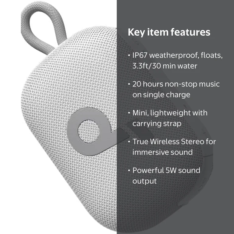 Soundcore, Shower Speaker, IP67 Waterproof, 20H Playtime, White