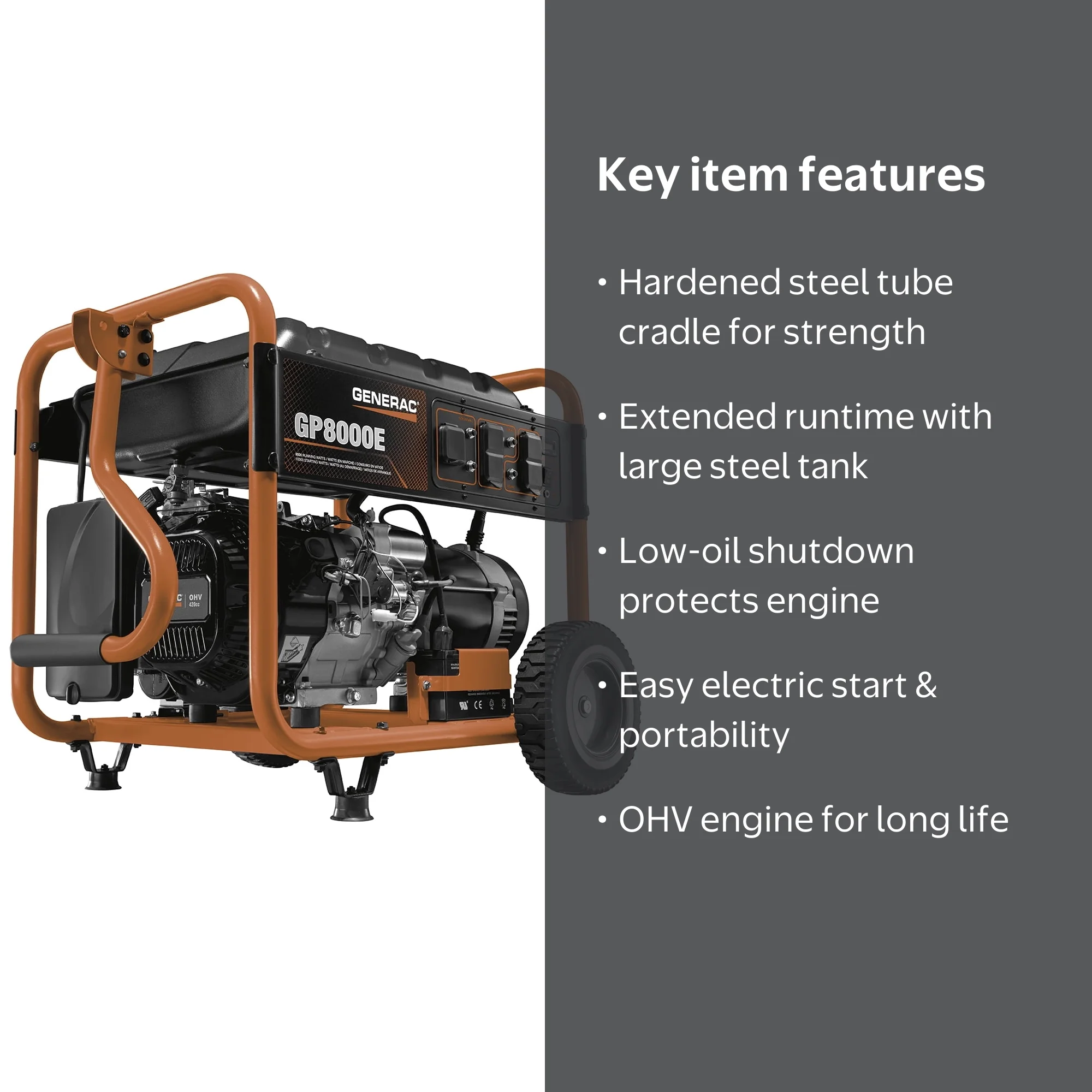 Generac GP8000E COsense Portable Gasoline Generator with Electric