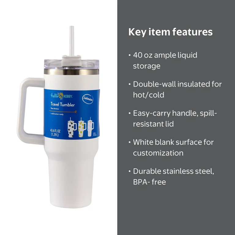 Hello Hobby 40 oz Stainless Steel Tumbler with Handle, Lid and