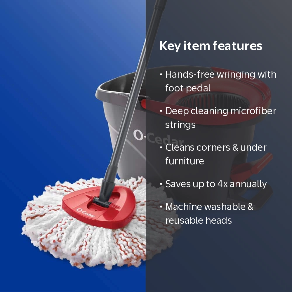 O-Cedar EasyWring Spin Mop System, Red, Microfiber, Bucket