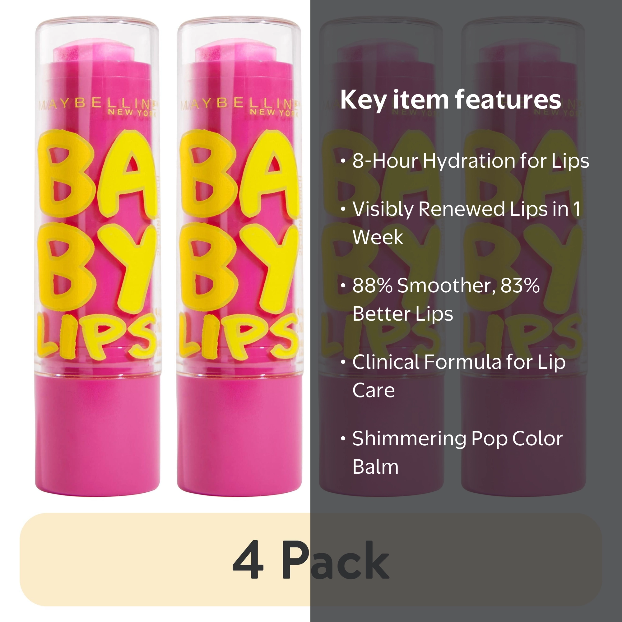 4 pack) Maybelline Baby Lips Moisturizing Lip Balm, Pink Punch