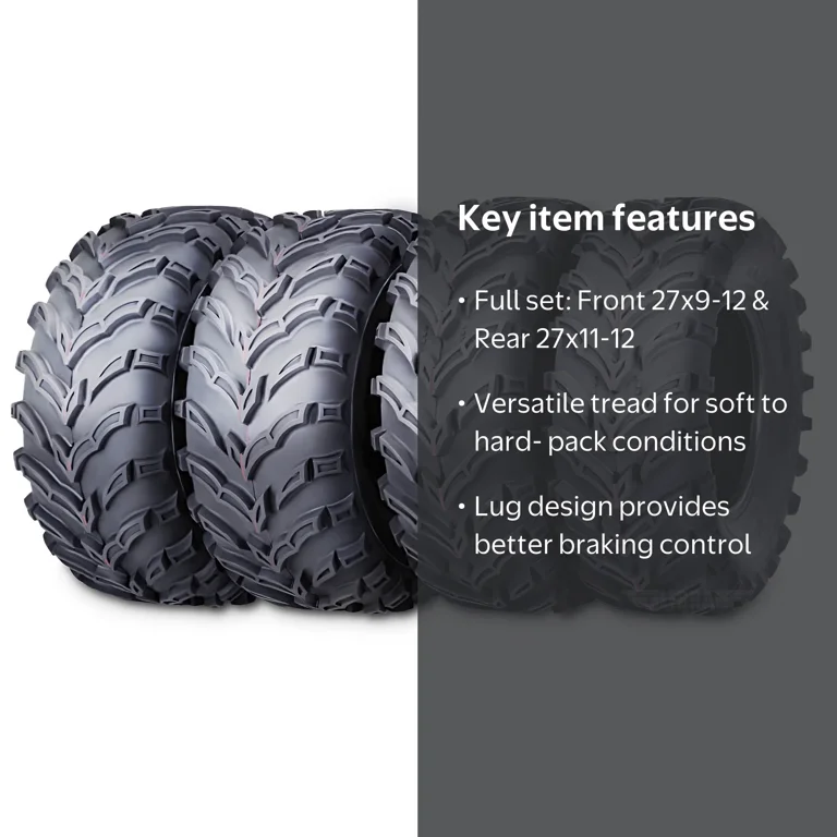 Road Guider ATV UTV Full Set Tires: 27x9-12 Front, 27x11-12 Rear