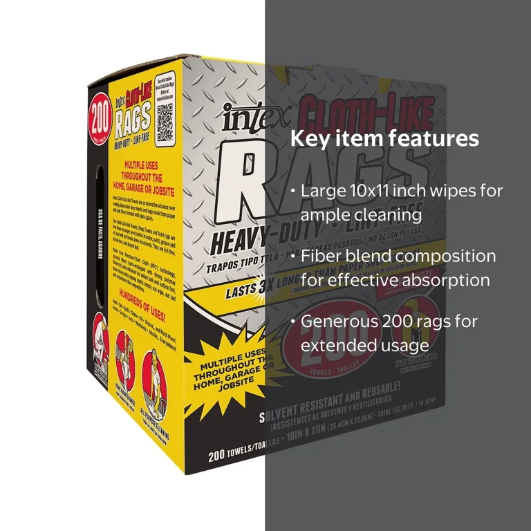Intex Supply 256188 10 x 11 in. Cloth-Like Rags, 200 Count