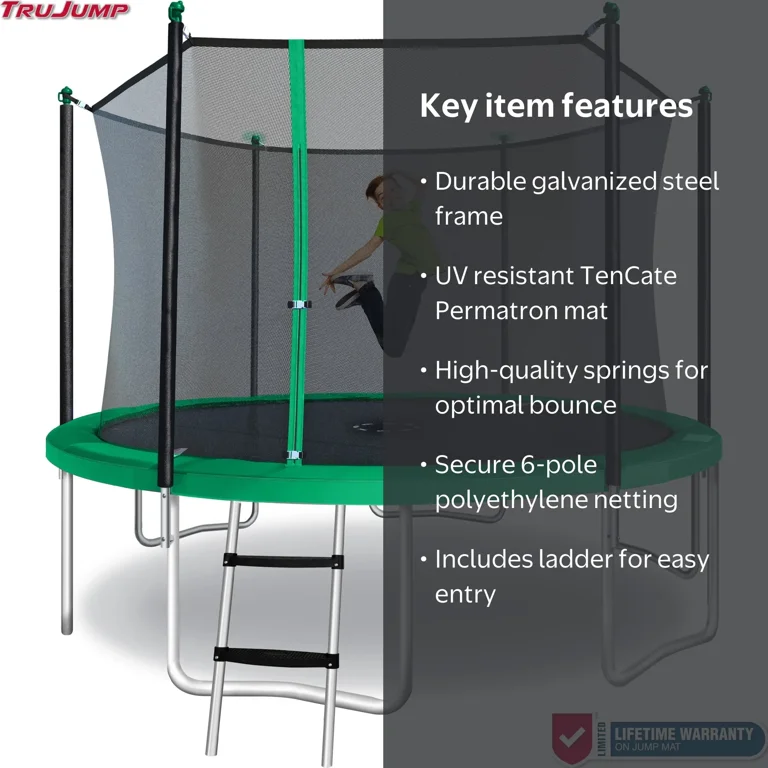 TruJump 12' Heavy Duty Trampoline with Safety Enclosure & UV