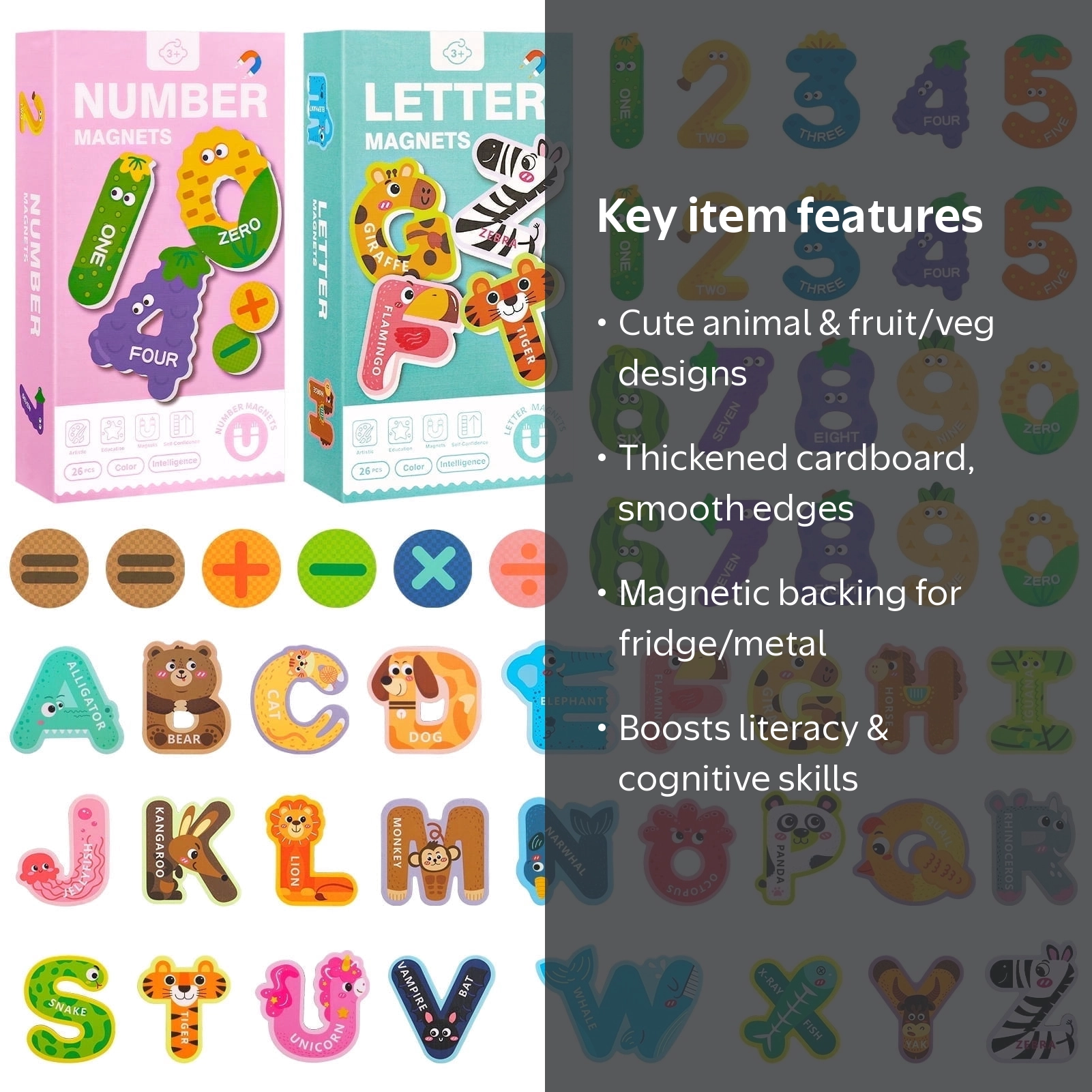 sixwipe 52 Pcs Magnetic ABC Alphabet Letters, Numbers and Symbols