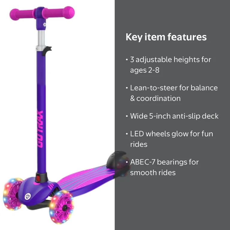 GOTRAX, Kids Kick Scooter, LED Lights, Adjustable Handlebars GOTRAX, Kids Kick Scooter, LED Lights, Adjustable Handlebars