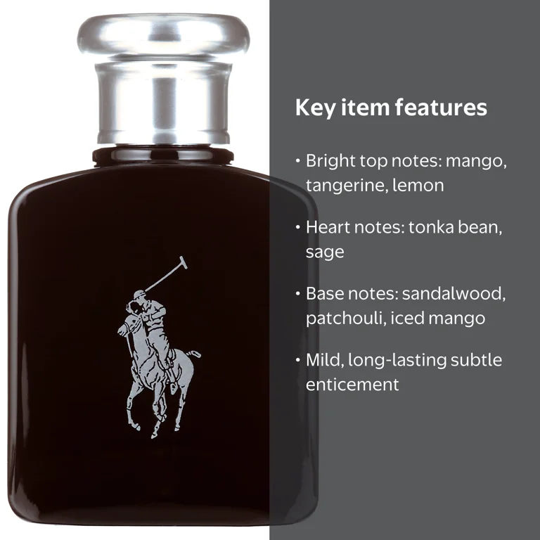 Ralph Lauren Polo Black Eau de Toilette, Cologne for Men, 2.5 fl