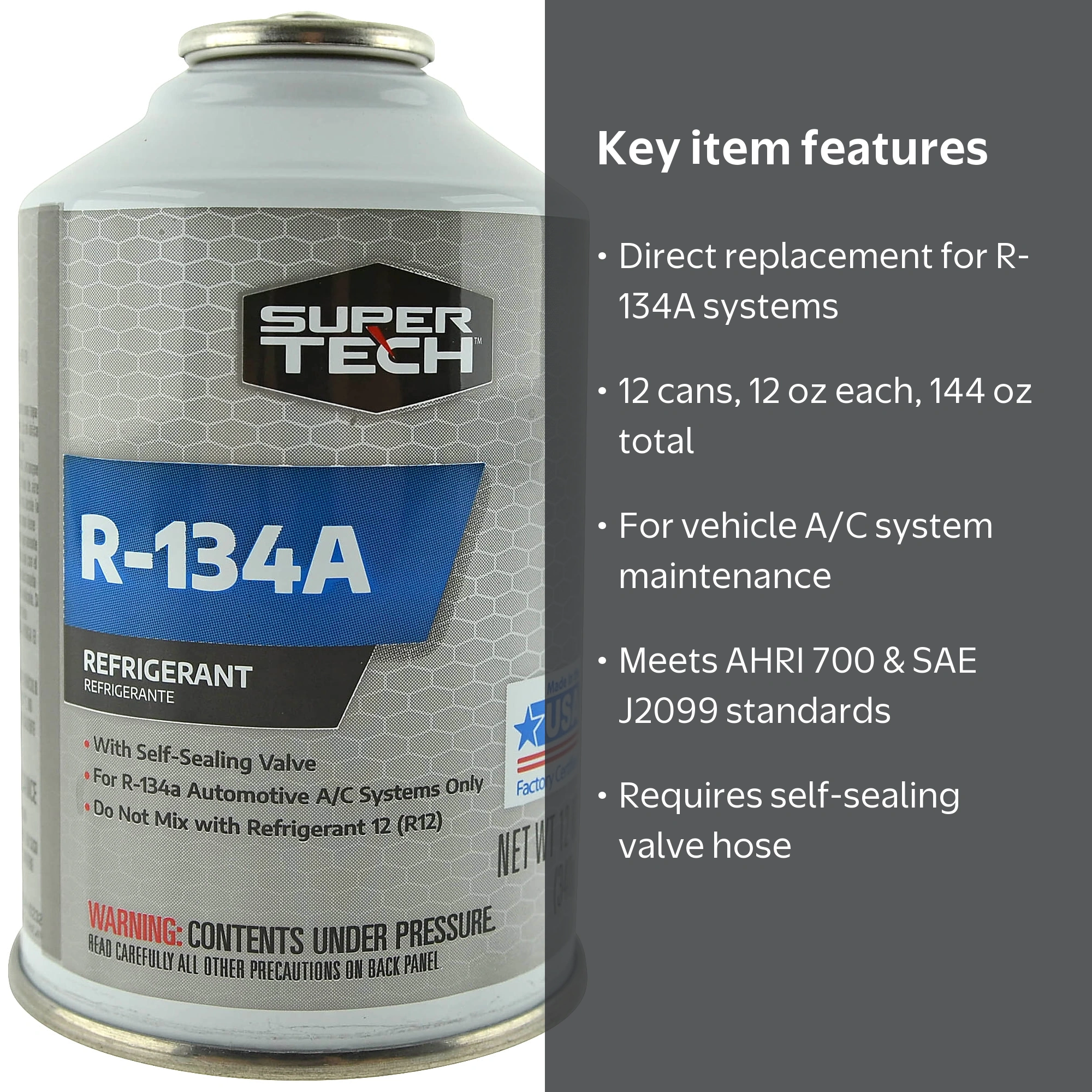 Super Tech Automotive Refrigerant R-134A, 12 oz Cans, 12 Pack
