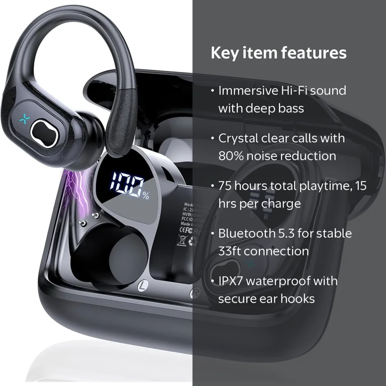 Jumaocun Wireless Earbuds Bluetooth 5.3, 75hrs Playtime, Deep Bass