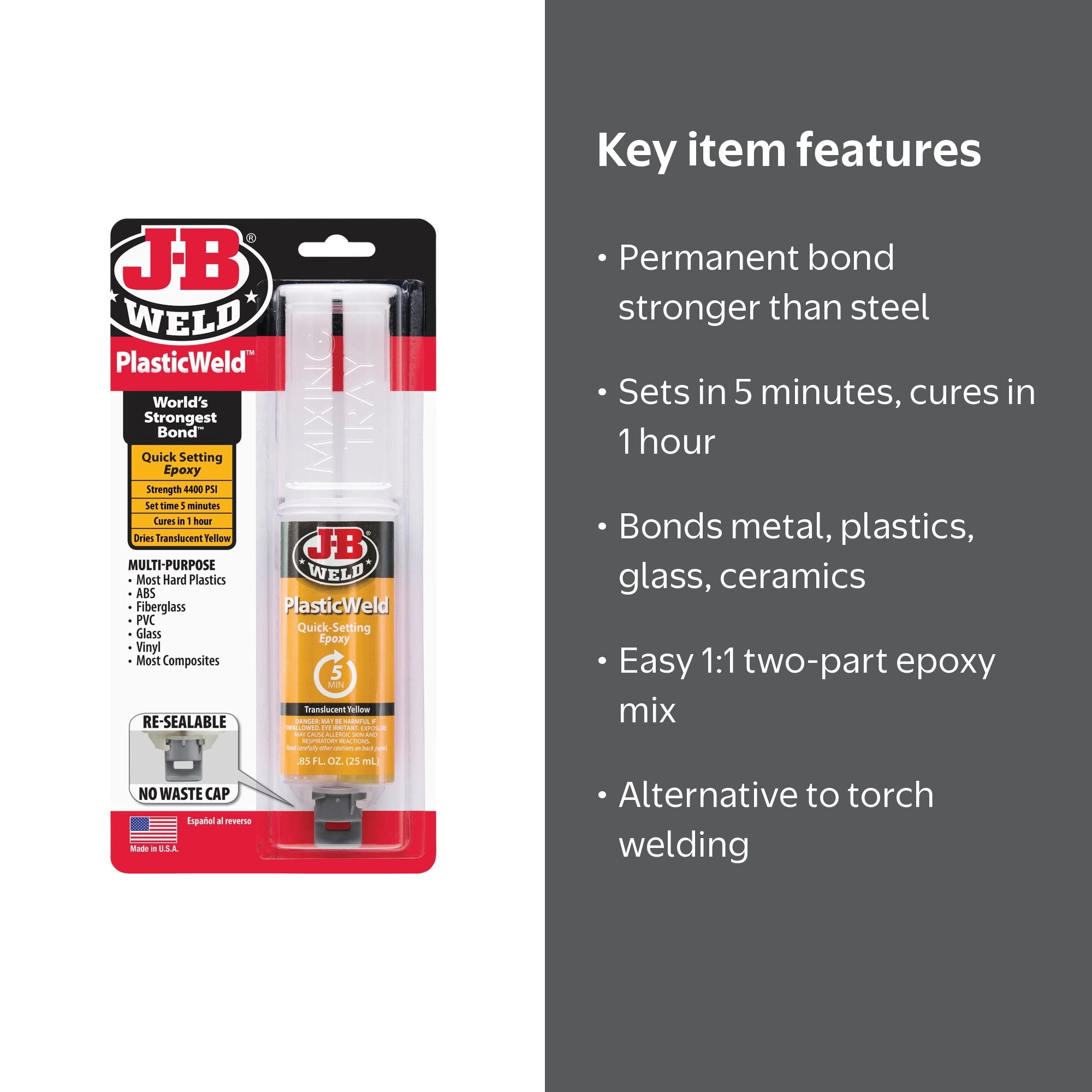 J-B Weld 50132 PlasticWeld Quick-Setting Epoxy Syringe