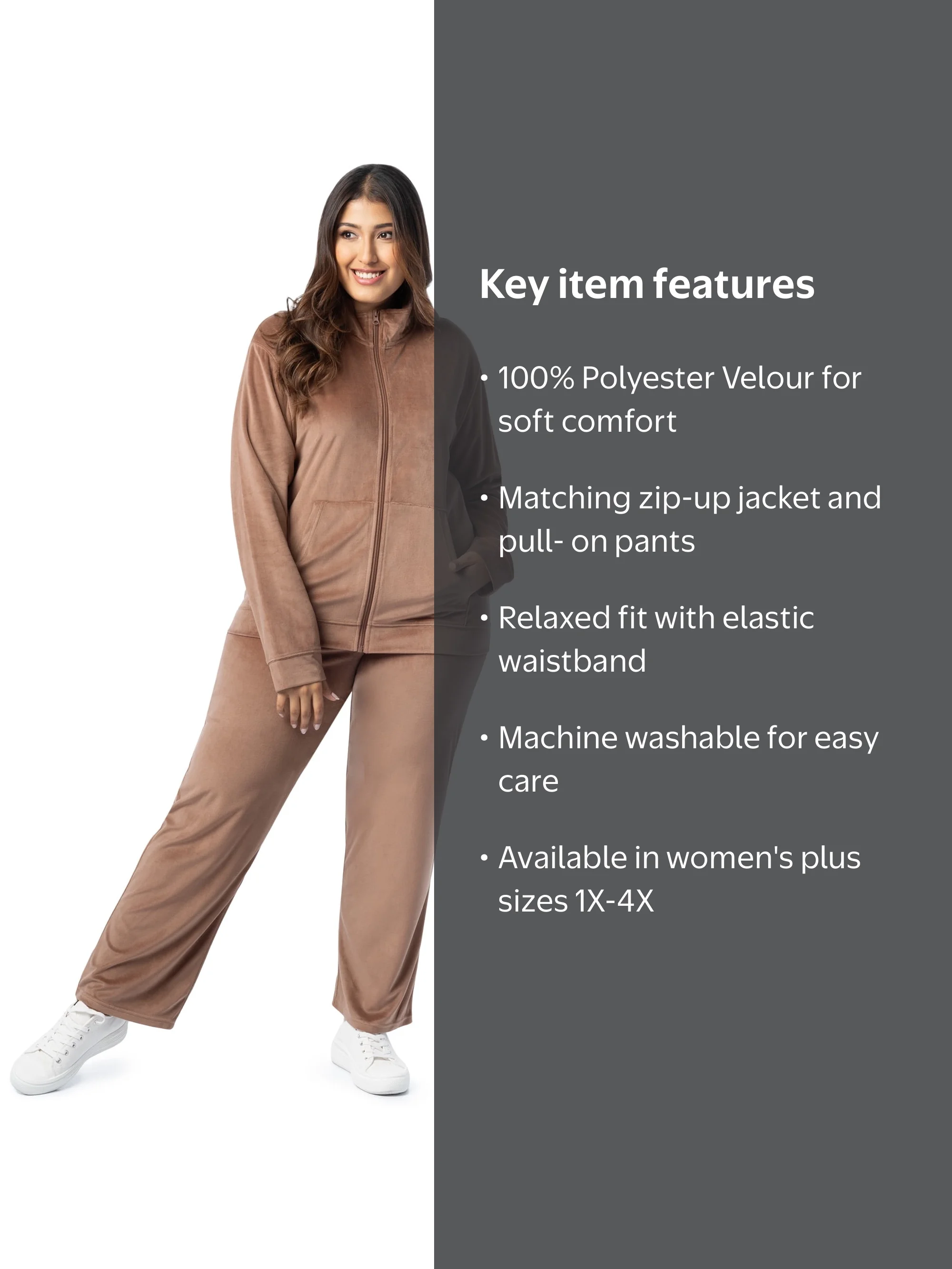Athletic Works Women's Plus Size Active Velour Zip-Up Tracksuit