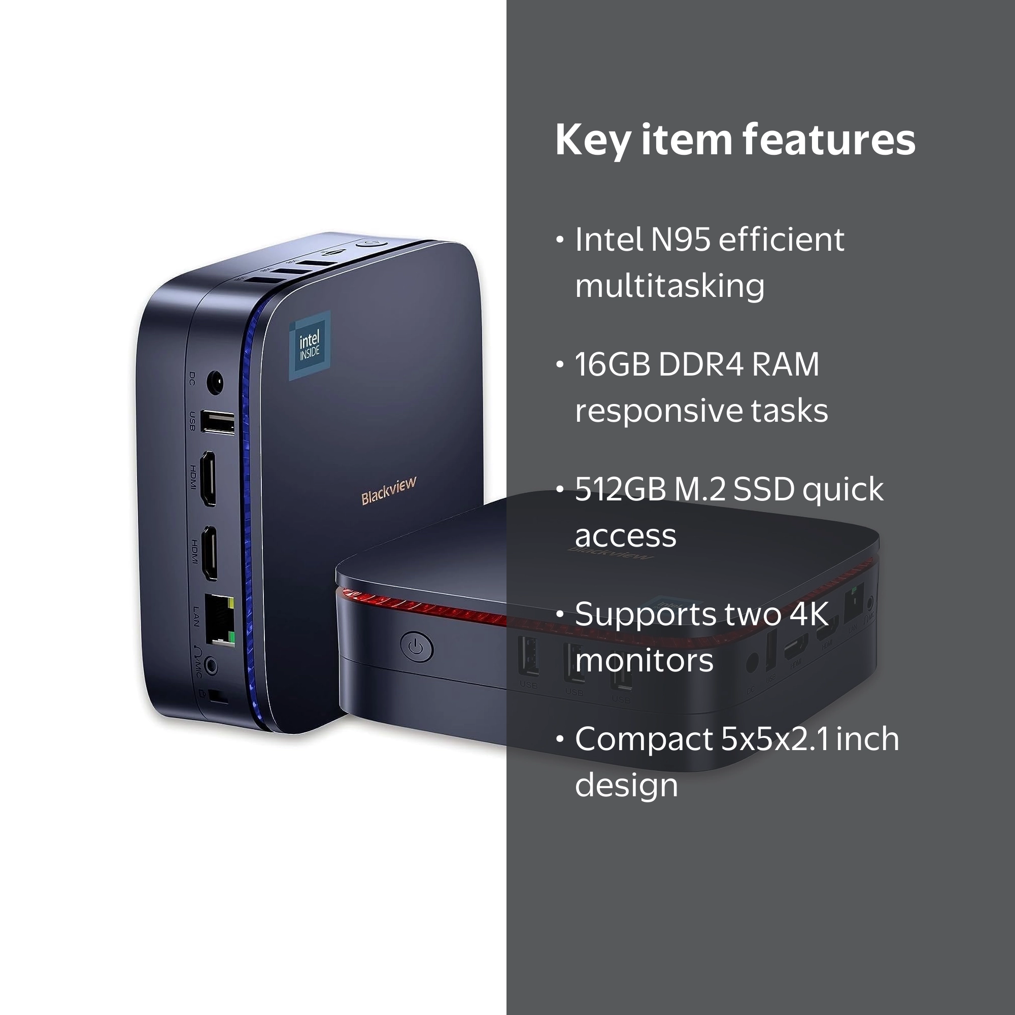 Blackview MP60 Mini PC, Intel N95, 16GB RAM, 512GB SSD, Gaming, 4K