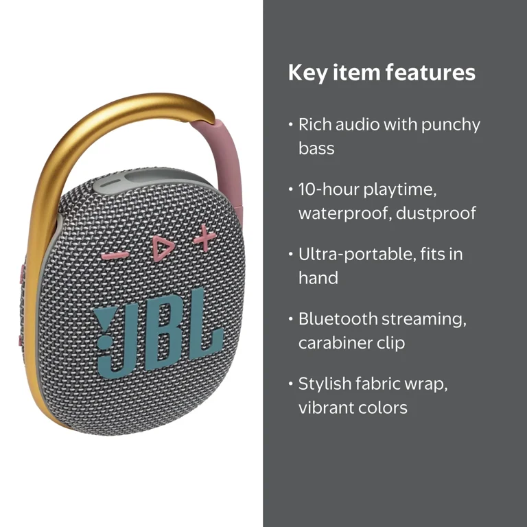 JBL Clip 4 - Ultra-portable Waterproof Speaker - Grey - Walmart.com