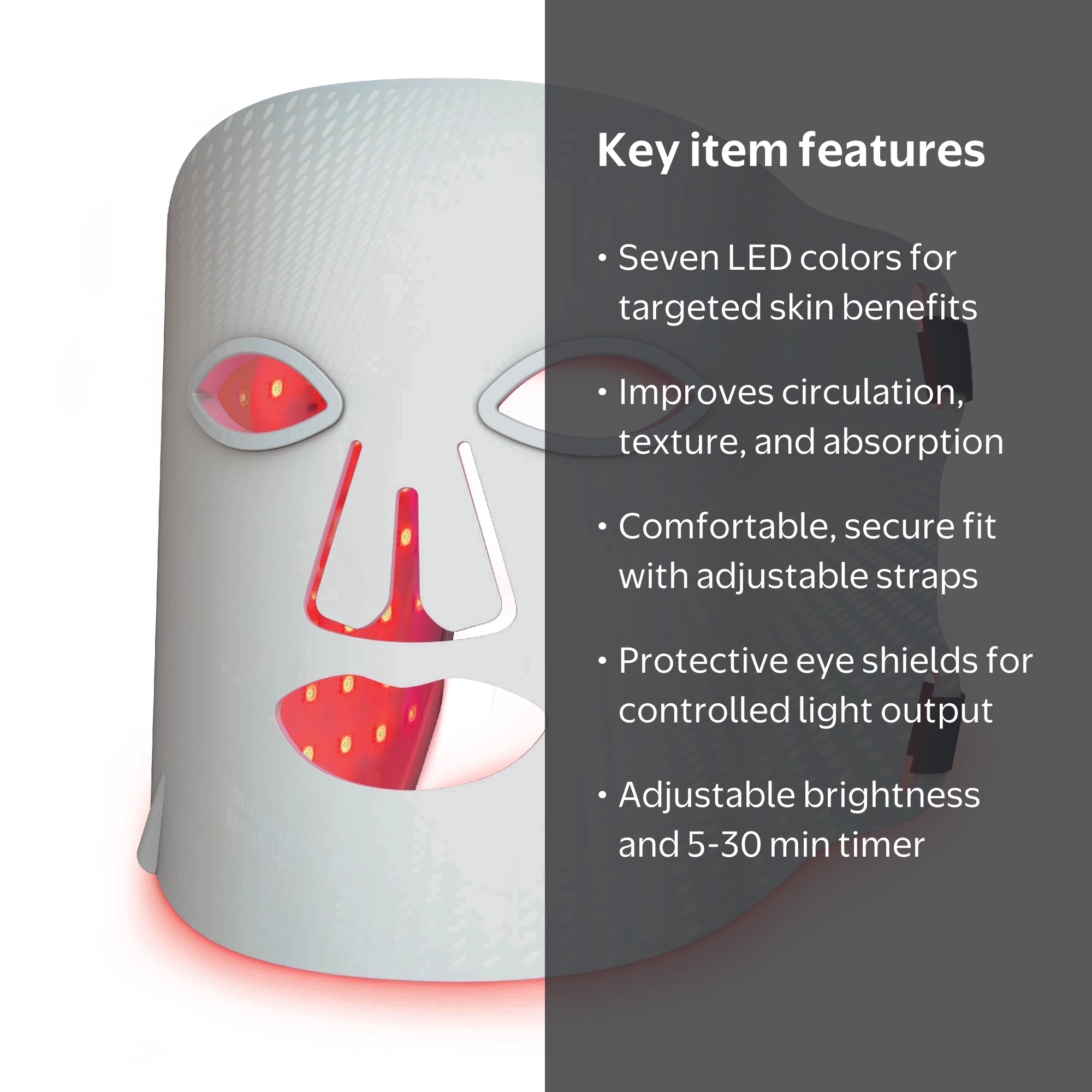 Icon by Tzumi LED Face Mask, Red Light Therapy Facial Mask with 7