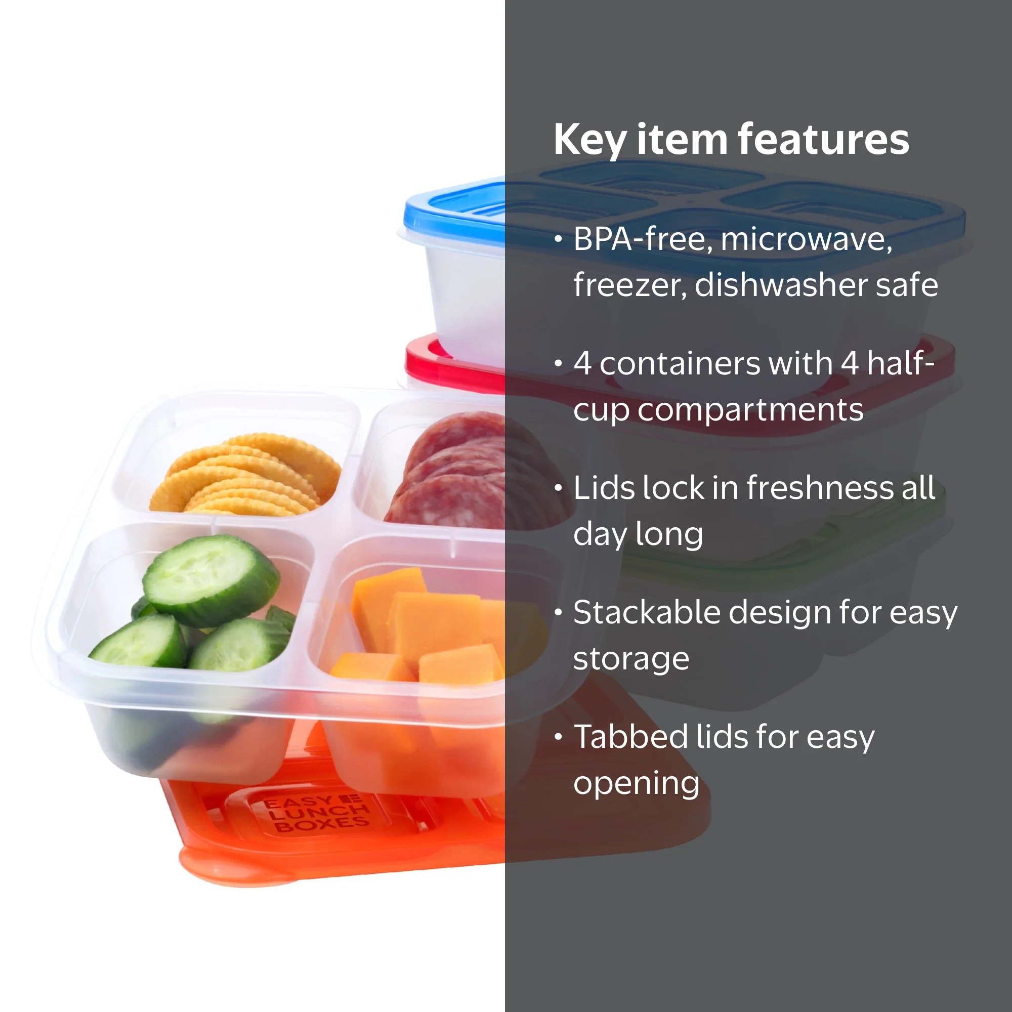 EasyLunchboxes, Snack Boxes, 4-Compartment, Reusable - Walmart.com
