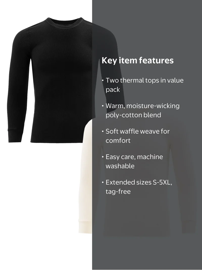 Fruit of the Loom Men's 2-Pack Thermal Waffle Crew Top for Cold