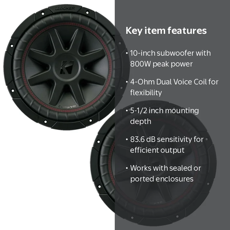 KICKER CVR 10インチウーファー2個 Kicker CVR10 CompVR 10-Inch (250mm) Subwoofer, 4-Ohm DVC Bundle