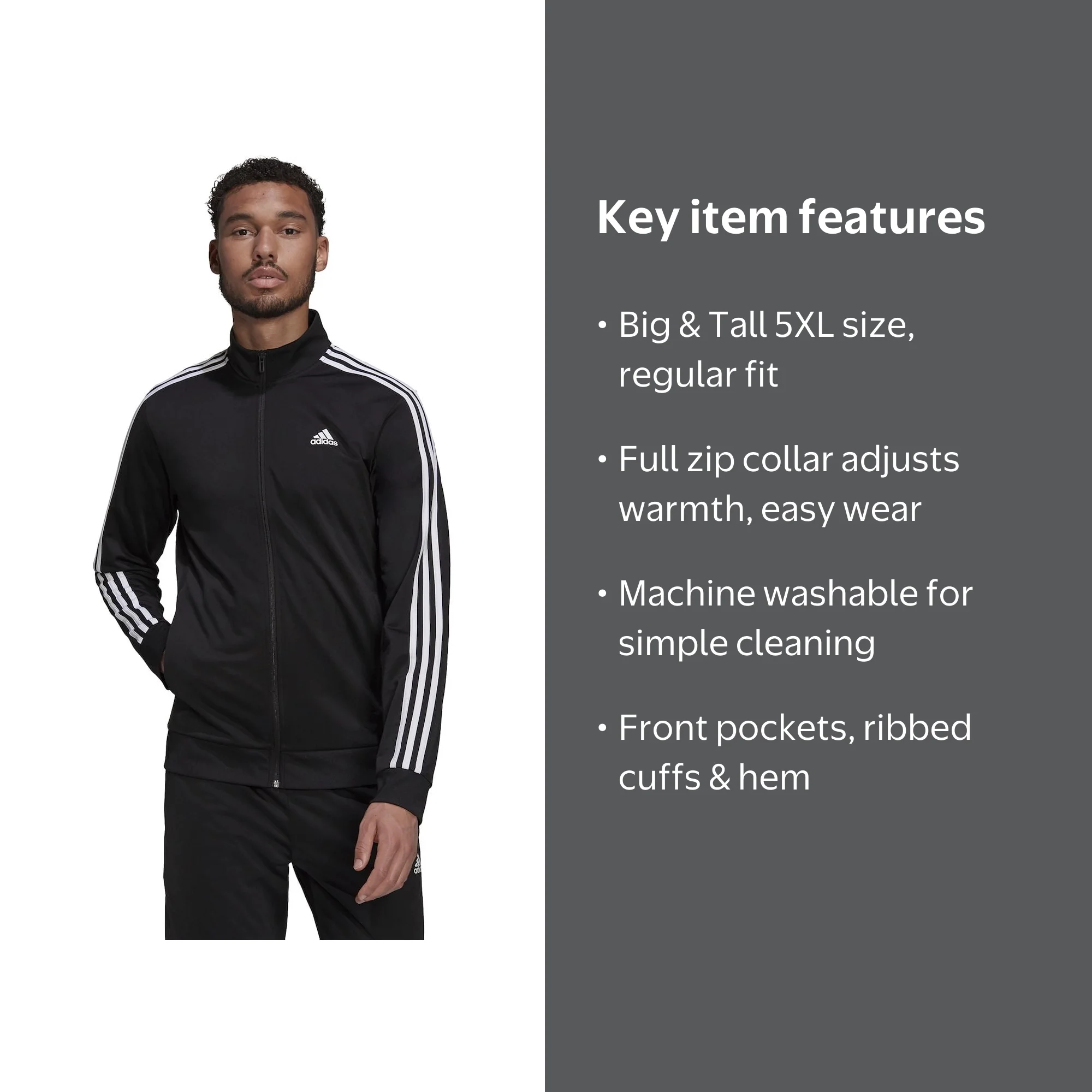 Big & Tall adidas Tricot Track Jacket Color: Black White Size: 5XL