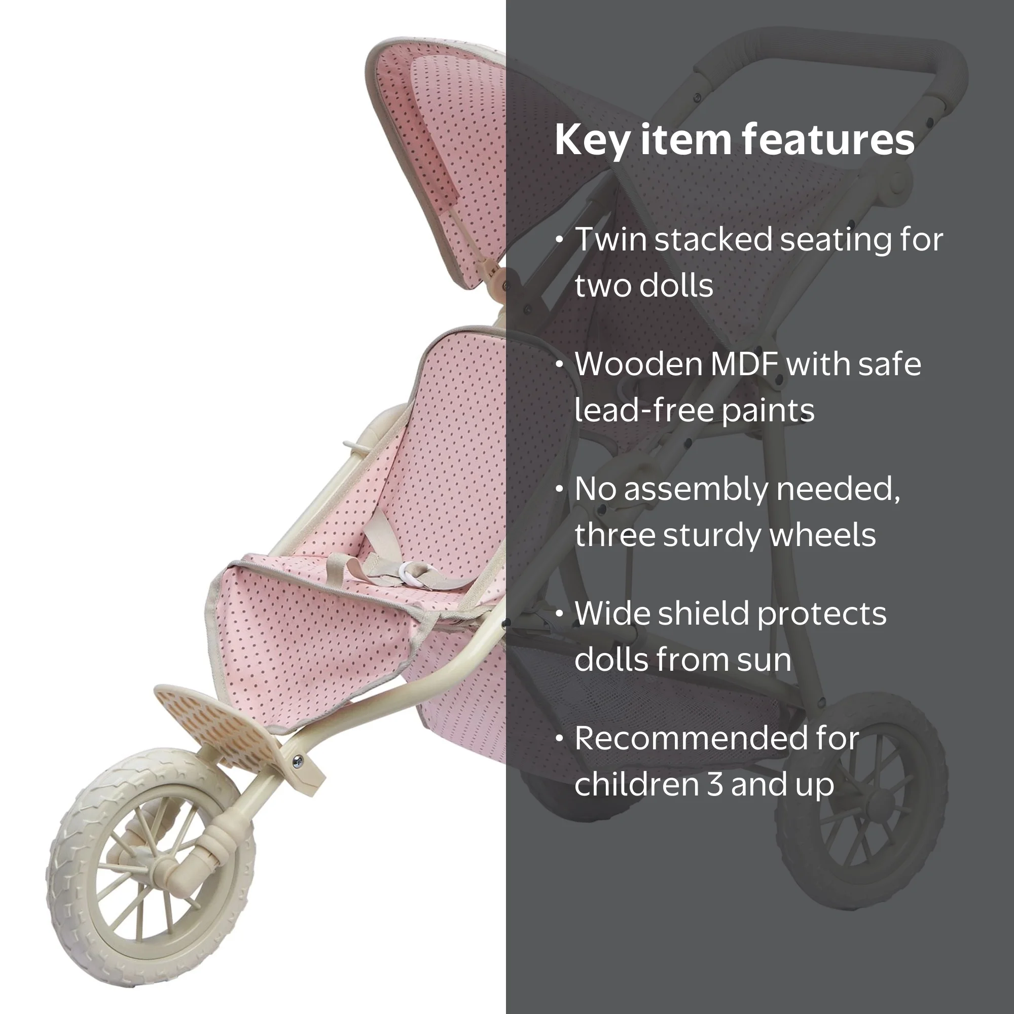 Teamson Polka Dots Princess Baby Doll Twin Jogging Stroller