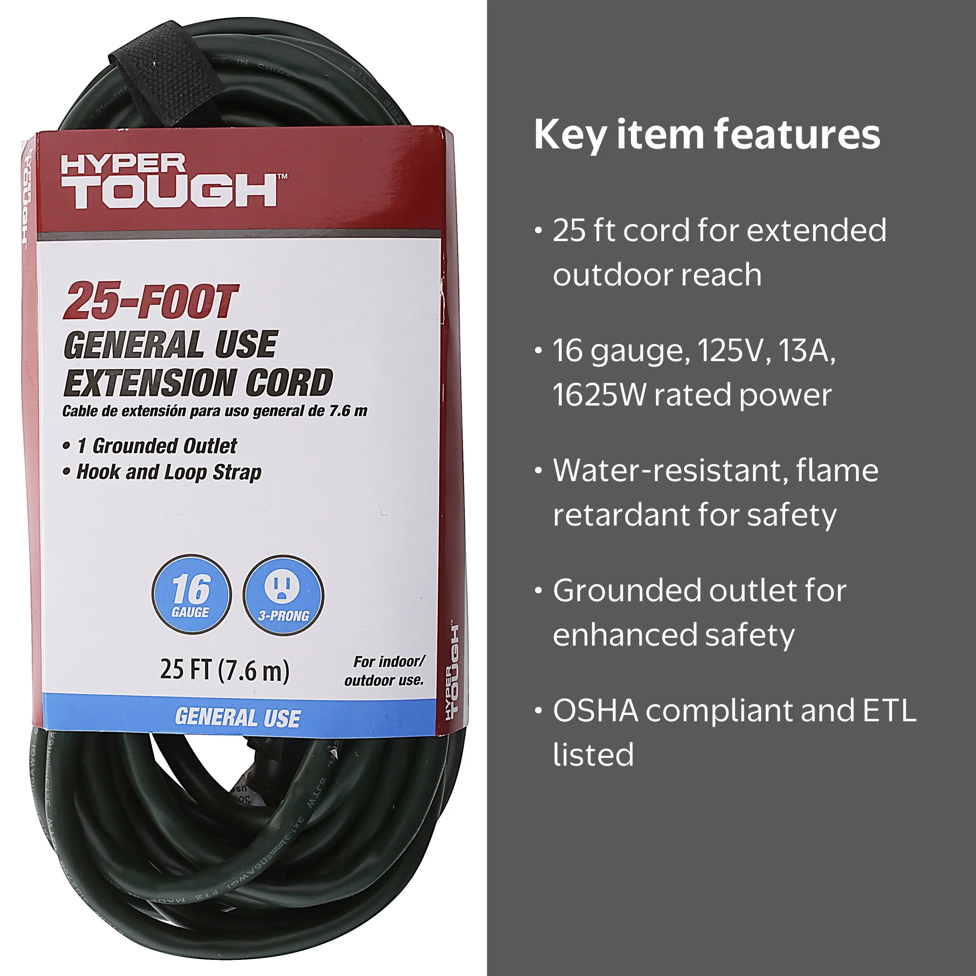 Hyper Tough 25FT 16/3 Black Outdoor Extension Cord - Walmart.com